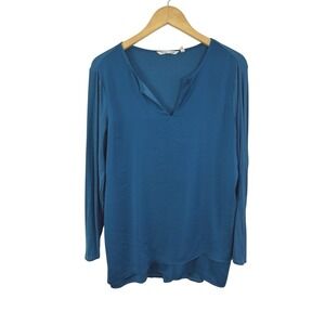 Soft Surroundings Layered Top Womens Medium Blue Ribbed Split Neck Lagenlook